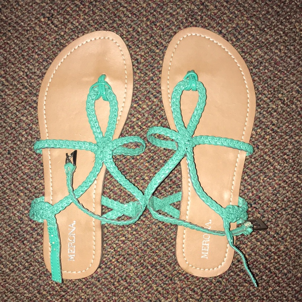 Beautiful braided teal sandals NWOT